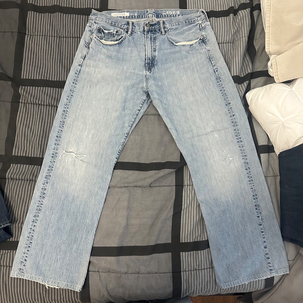 Gap 1969 Mens Loose Fit‎ Denim Jeans 35x32 Distressed